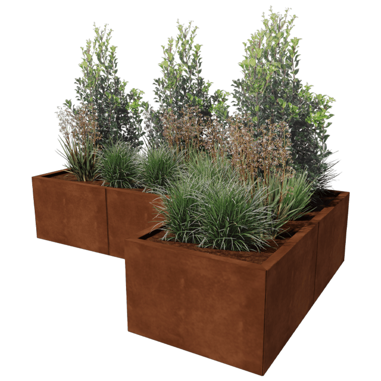 Corten plieno lauko vazonas - L-forma - 180 x 120 cm