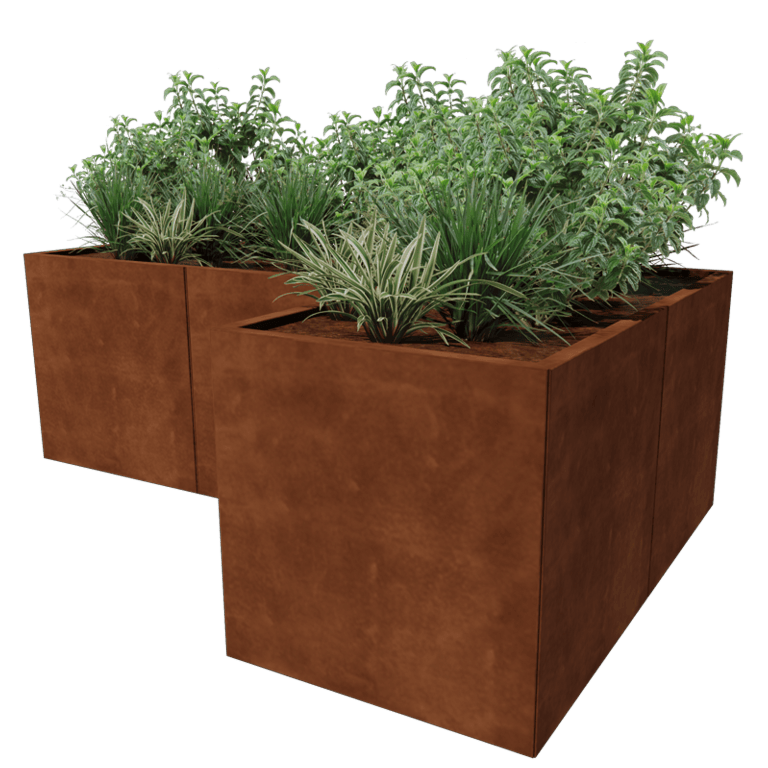 Corten plieno lauko vazonas - L-forma - 210 x 140 cm