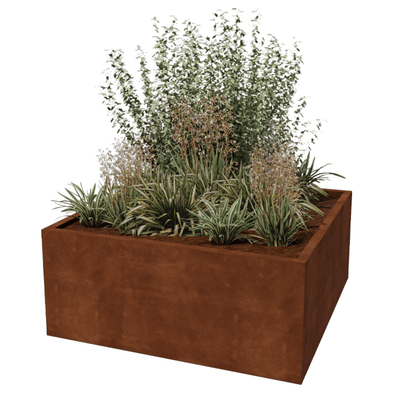 Corten plieno lauko vazonas - Kvadratas - 140 x 140 x 60 cm - Suvirintas