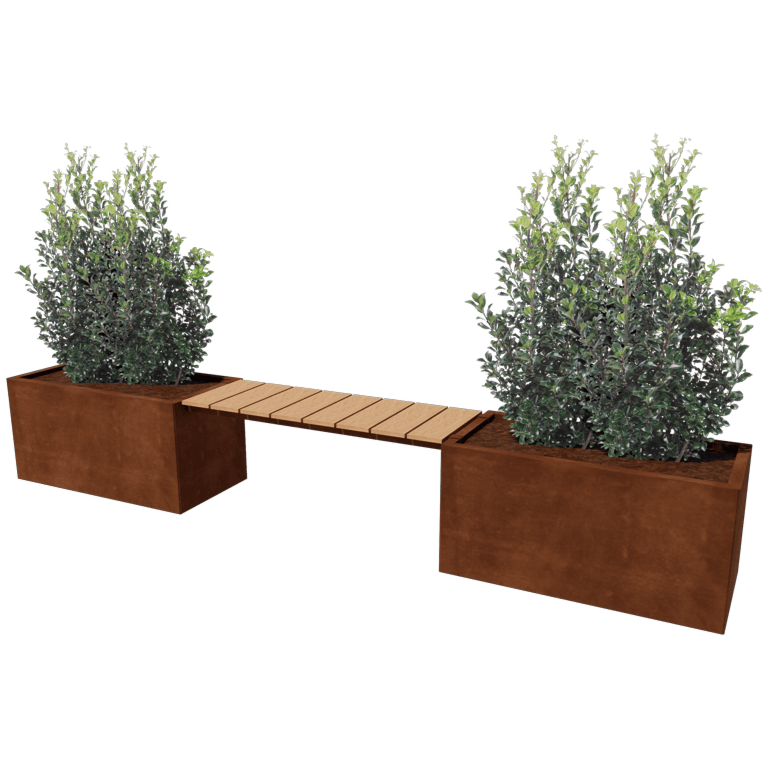 Corten plieno lauko vazonas - Stačiakampis - 321,2 x 50 x 50 cm - Su suoliuku