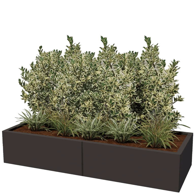 Plieninis lauko vazonas XXL - Stačiakampis - 160 x 60 x 30 cm - kita RAL spalva - Su dugno plokšte