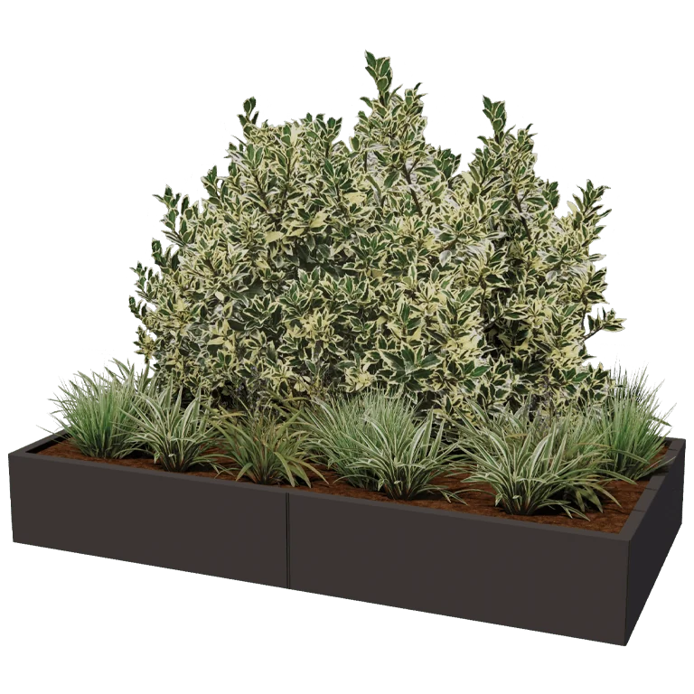 Plieninis lauko vazonas XXL - Stačiakampis - 200 x 100 x 40 cm - kita RAL spalva - Su dugno plokšte