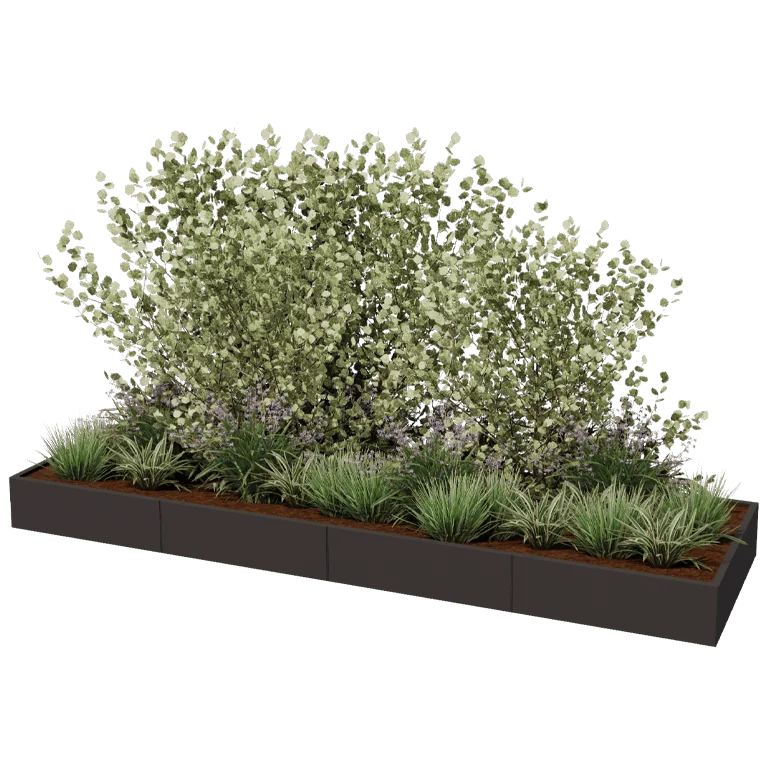 Plieninis lauko vazonas XXL - Stačiakampis - 400 x 120 x 80 cm - RAL9010 matinė (balta) - Su dugno plokšte