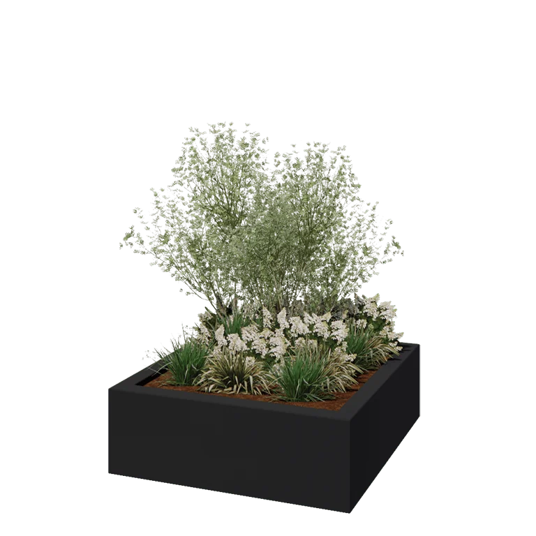 Stiklo pluošto vazonai - Kvadratinis - 120 x 120 x 40 cm - RAL7021 matinis (juodai pilka) - Su dugnu