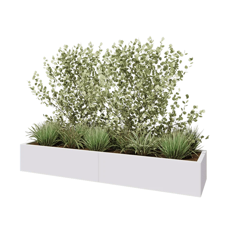 Plieninis lauko vazonas XXL - Stačiakampis - 200 x 50 x 30 cm - RAL9010 matinė (balta) - Su dugno plokšte