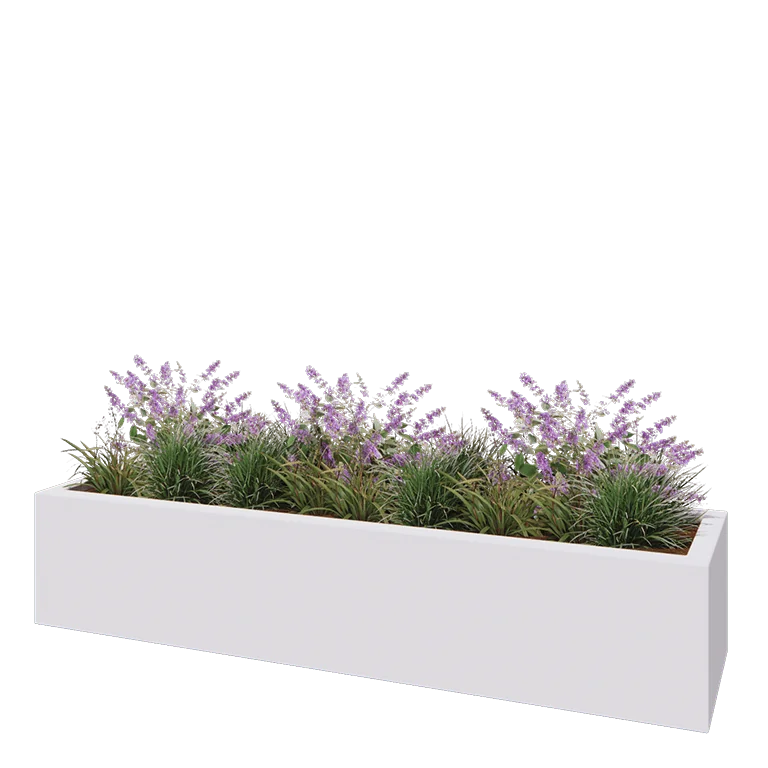 Stiklo pluošto vazonai - Stačiakampis - 200 x 50 x 40 cm - RAL9010 matinis (baltas) - Su dugnu