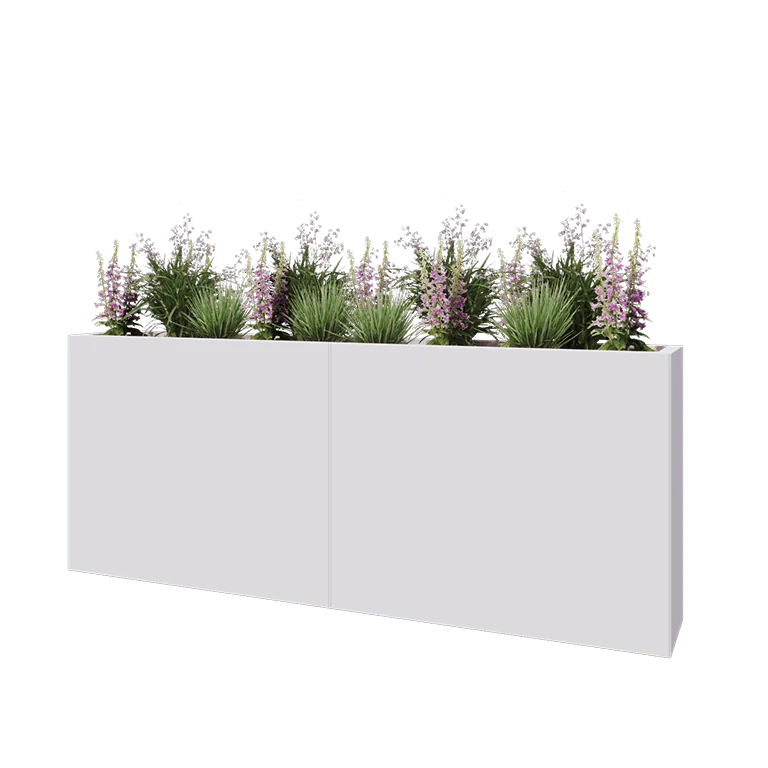 Plieninis lauko vazonas XXL - Stačiakampis - 200 x 30 x 80 cm - RAL9010 matinė (balta) - Su dugno plokšte