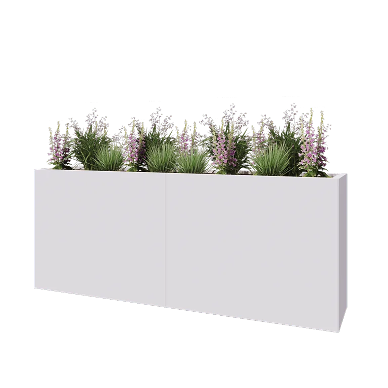 Plieninis lauko vazonas XXL - Stačiakampis - 200 x 40 x 80 cm - RAL9010 matinė (balta) - Su dugno plokšte