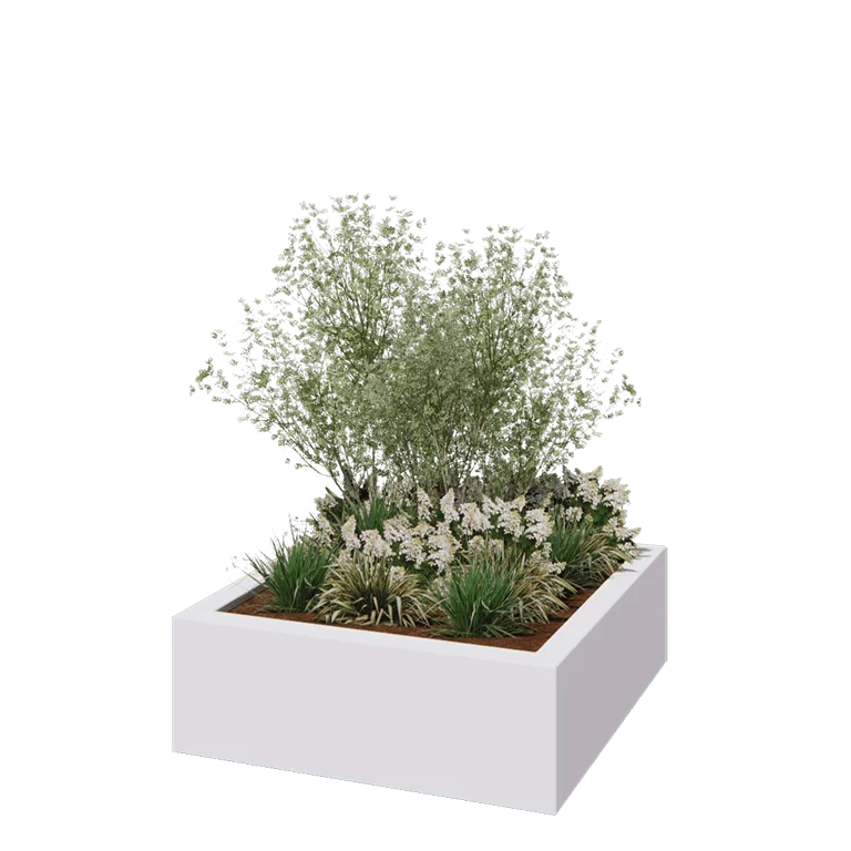 Stiklo pluošto vazonai - Kvadratinis - 120 x 120 x 40 cm - RAL9010 matinis (baltas) - Su dugnu