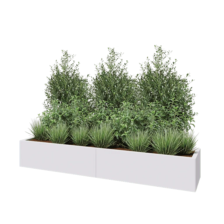 Plieninis lauko vazonas XXL - Stačiakampis - 200 x 40 x 30 cm - RAL9010 matinė (balta) - Su dugno plokšte