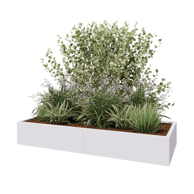 Plieninis lauko vazonas XXL - Stačiakampis - 200 x 80 x 30 cm - RAL9010 matinė (balta) - Su dugno plokšte