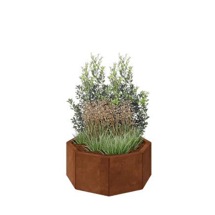Corten plieno lauko vazonas - Aštuonkampis - 72,4 x 72,4 x 30 cm - Su dugno plokšte