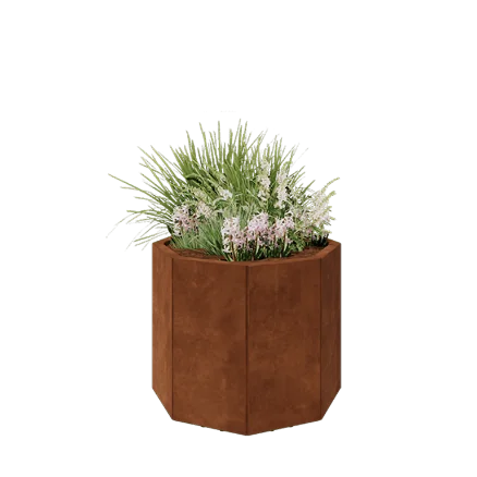 Corten plieno lauko vazonas - Aštuonkampis - 72,4 x 72,4 x 60 cm - Su dugno plokšte - Su kojomis