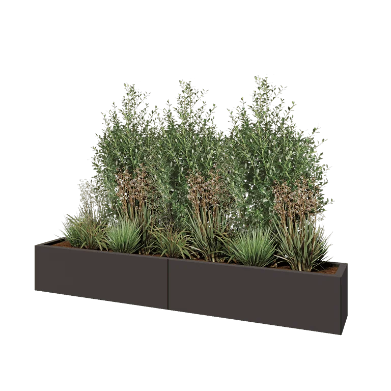 Plieninis lauko vazonas XXL - Stačiakampis - 200 x 30 x 30 cm - RAL7016 matinė (antracito pilka) - Su dugno plokšte