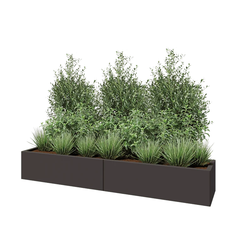 Plieninis lauko vazonas XXL - Stačiakampis - 200 x 40 x 30 cm - RAL7016 matinė (antracito pilka) - Su dugno plokšte
