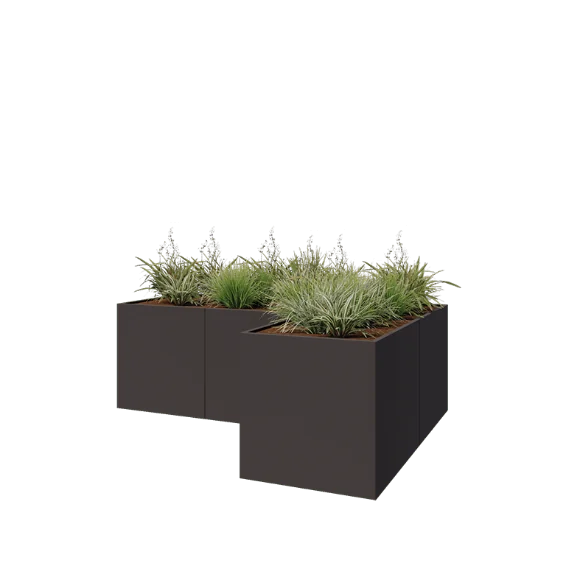 Plieninis lauko vazonas - L-forma - 300 x 200 x 100 cm - RAL7016 matinė (antracito pilka) - Be dugno plokštės