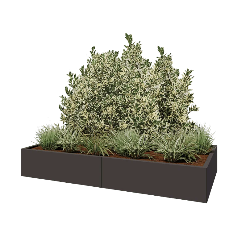 Plieninis lauko vazonas XXL - Stačiakampis - 200 x 100 x 30 cm - kita RAL spalva - Su dugno plokšte