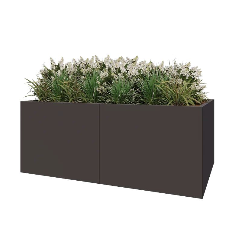 Plieninis lauko vazonas XXL - Stačiakampis - 200 x 80 x 80 cm - kita RAL spalva - Su dugno plokšte