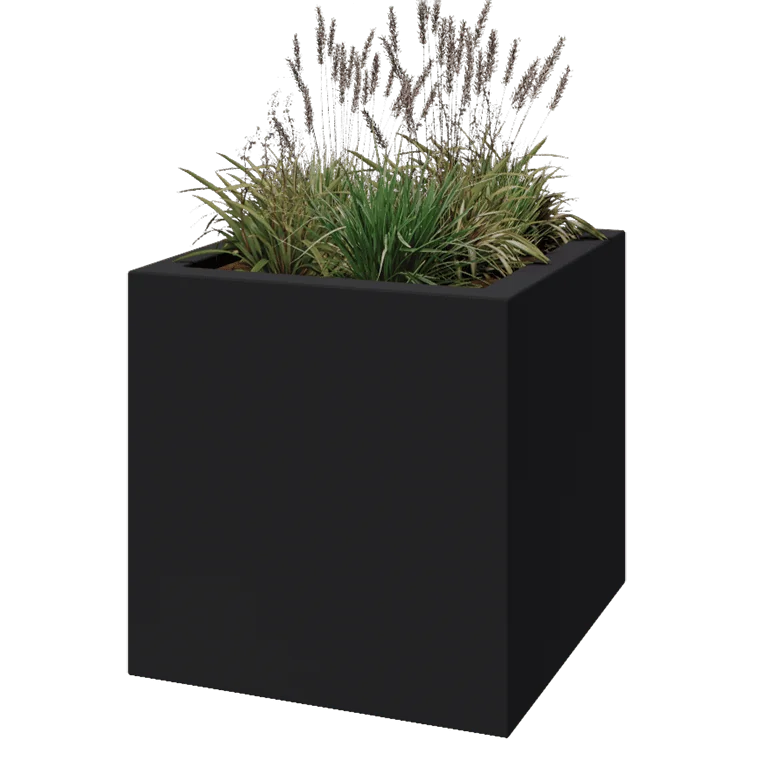 Stiklo pluošto vazonai - Kvadratinis - 80 x 80 x 80 cm - RAL7021 matinis (juodai pilka) - Su dugnu