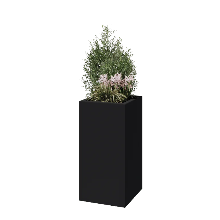 Stiklo pluošto vazonai - Kvadratinis - 40 x 40 x 80 cm - RAL7021 matinis (juodai pilka) - Su dugnu