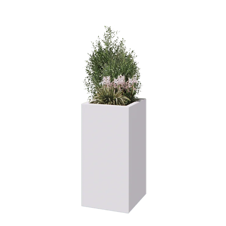 Stiklo pluošto vazonai - Kvadratinis - 40 x 40 x 80 cm - RAL9010 matinis (baltas) - Su dugnu