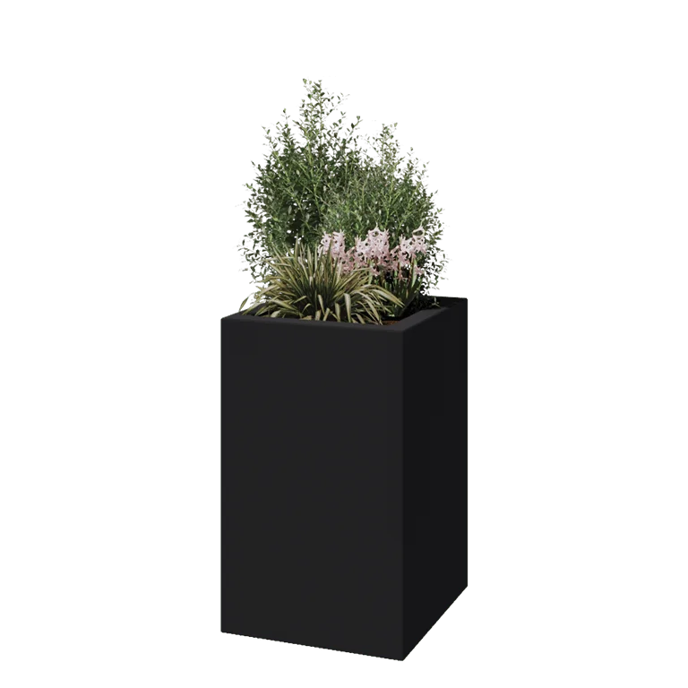 Stiklo pluošto vazonai - Kvadratinis - 50 x 50 x 80 cm - RAL7021 matinis (juodai pilka) - Su dugnu