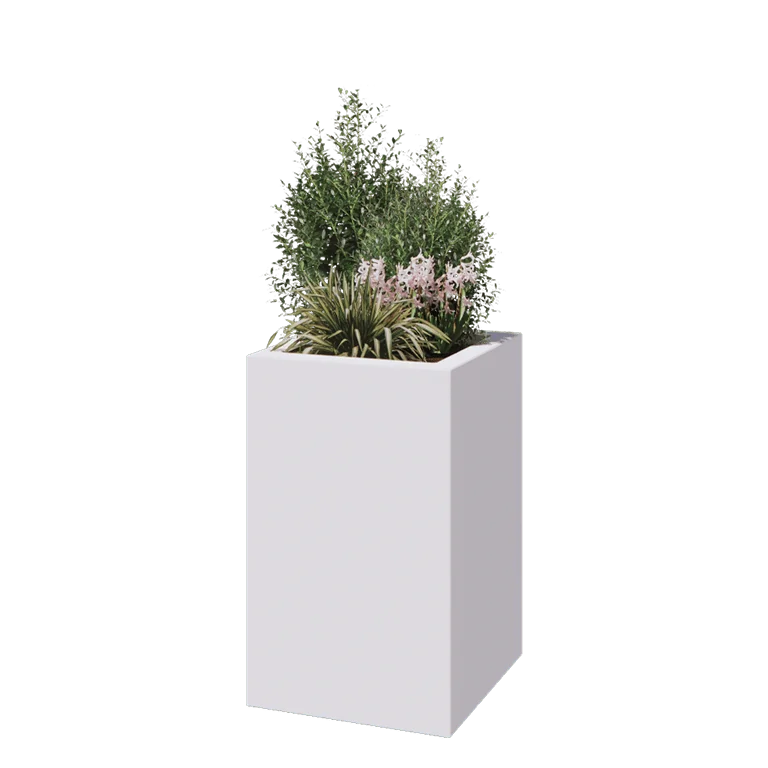Stiklo pluošto vazonai - Kvadratinis - 50 x 50 x 80 cm - RAL9010 matinis (baltas) - Su dugnu